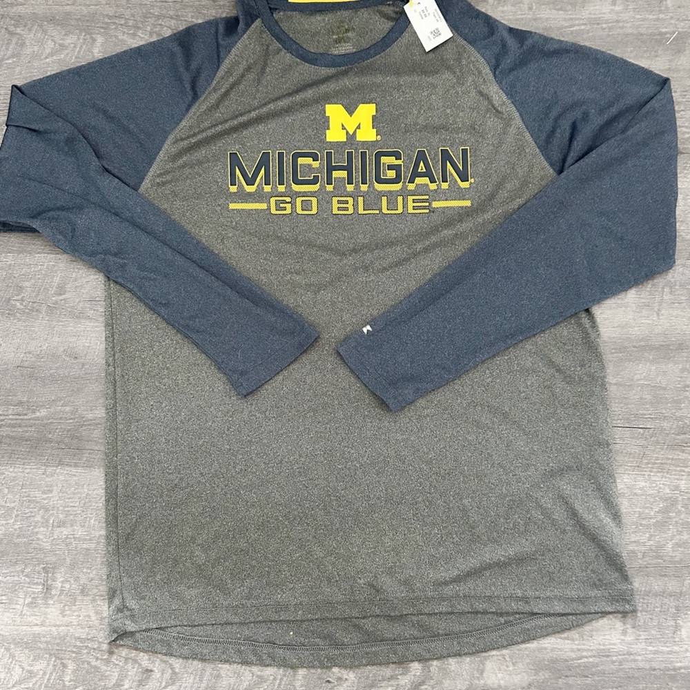 Michigan Go Blue Men's Long Sleeve Shirt - Navy and Gray
